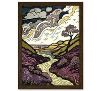 Artery8 Scottish Countryside Path with Purple Heather Artwork Framed A3 Wall Art Print