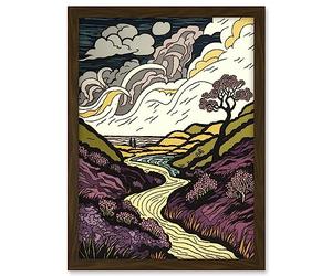 Artery8 Scottish Countryside Path with Purple Heather Artwork Framed A3 Wall Art Print