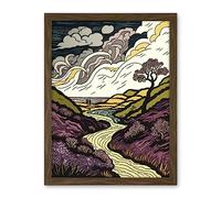 Artery8 Scottish Countryside Path with Purple Heather Artwork Framed Wall Art Print 18X24 Inch
