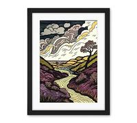 Artery8 Scottish Countryside Path with Purple Heather Artwork Framed Wall Art Print 18X24 Inch