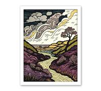 Artery8 Scottish Countryside Path with Purple Heather Artwork Framed Wall Art Print 18X24 Inch