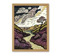 Artery8 Scottish Countryside Path with Purple Heather Artwork Framed Wall Art Print 18X24 Inch