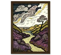 Artery8 Scottish Countryside Path with Purple Heather Artwork Framed Wall Art Print A4