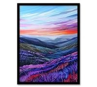 Artery8 Scottish Heather Fields Artwork Purple Hills Living Room Artwork Framed Wall Art Print A4
