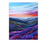 Artery8 Scottish Heather Fields Artwork Purple Hills Wall Art Print in Blue | Size: W12" x H16" Artery8 Blue W12" x H16"