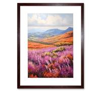 Artery8 Scottish Heather Fields Oil Painting Purple Orange Blue Scotland Countryside Landscape Artwork Framed Wall Art Print 12X16 Inch