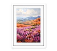 Artery8 Scottish Heather Fields Oil Painting Purple Orange Blue Scotland Countryside Landscape Artwork Framed Wall Art Print 18X24 Inch