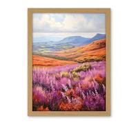 Artery8 Scottish Heather Fields Oil Painting Purple Orange Blue Scotland Countryside Landscape Artwork Framed Wall Art Print 18X24 Inch