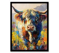 Wall Art Print Scottish Highland Cow Hairy Coo Abstract Painting Art Framed Poster Artery8 Black A4