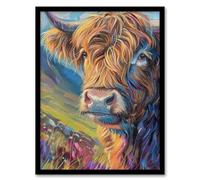 Artery8 Scottish Highland Cow Hairy Coo Oil Painting For Living Room Artwork Framed Wall Art Print 18X24 Inch