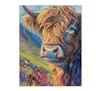Wall Art Print Scottish Highland Cow Hairy Coo Oil Painting Poster Artery8 Brown W18 inch x H24 inch