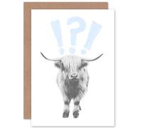 Artery8 Scottish Highland Hairy Coo Cow Surprised Expression Greetings Card in White Artery8 White