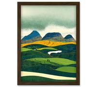 Artery8 Scottish Highland Munros Landscape Linocut Artwork Framed Wall Art Print A4 in Brown Artery8 Brown