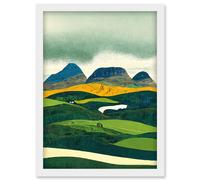 Scottish Highland Munros Landscape Linocut Artwork Framed Wall Art Print A4 Artery8 White One Size