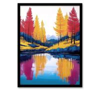 Artery8 Scottish Highlands Forest Lake Autumn Landscape Framed Art Print in Yellow | Size: A4 Artery8 Yellow A4