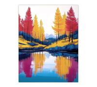 Artery8 Scottish Highlands Forest Lake Autumn Landscape Wall Art Print in Yellow | Size: W24" x H32" Artery8 Yellow W24" x H32"