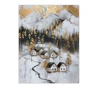Artery8 Scottish Highlands Houses Golden Winter Painting Wall Art Print in White | Size: W12" x H16" Artery8 White W12" x H16"