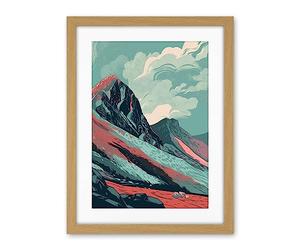 Artery8 Scottish Highlands Mountain Landscape Illustration Artwork Framed Wall Art Print 18X24 Inch
