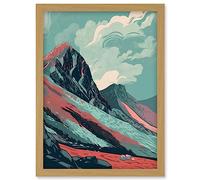Scottish Highlands Mountain Landscape Illustration Artwork Framed Wall Art Print A4 Artery8 Light Oak One Size