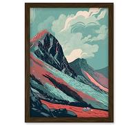 Scottish Highlands Mountain Landscape Illustration Artwork Framed Wall Art Print A4 Artery8 Brown One Size