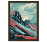 Artery8 Scottish Highlands Mountain Landscape Illustration Artwork Framed Wall Art Print A4 in Brown Artery8 Brown