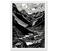 Scottish Highlands Mountain River Modern Landscape Artwork Framed Wall Art Print A4 Artery8 White One Size