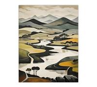 Scottish Highlands Stylised Oil Painting Boho Mountain Hills And Lakes Extra Large XL Unframed Wall Art Poster Print Artery8 Multi W24 inch x H32 inch