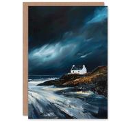 Artery8 Scottish Isle Cottage Oil Painting Stormy Coastal Greeting Birthday Card Him Her All Blank