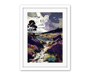 Artery8 Scottish Landscape Illustration with Stormy Clouds Artwork Framed Wall Art Print 18X24 Inch