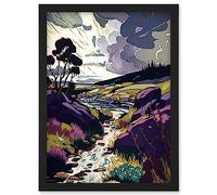 Scottish Landscape Illustration with Stormy Clouds Artwork Framed Wall Art Print A4 Artery8 Black One Size