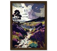 Scottish Landscape Illustration with Stormy Clouds Artwork Framed Wall Art Print A4 Artery8 Brown One Size