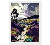 Artery8 Scottish Landscape Illustration with Stormy Clouds Artwork Framed Wall Art Print A4