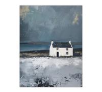 Artery8 Scottish Lochside Farmhouse Oil Painting Shore Living Room Large Wall Art Poster Print Thick Paper 18X24 Inch