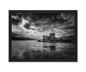 Artery8 Scottish Photo Landscape Eilean Donan Castle Scotland Black White Artwork Framed A3 Wall Art Print