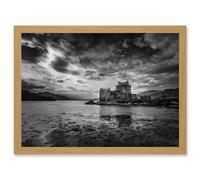 Scottish Photo Landscape Eilean Donan Castle Scotland Black White Artwork Framed Wall Art Print A4 Artery8 Light Oak One Size