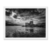 Scottish Photo Landscape Eilean Donan Castle Scotland Black White Artwork Framed Wall Art Print A4 Artery8 White One Size