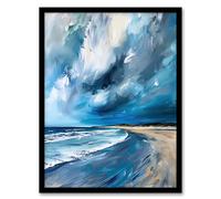 Artery8 Scottish Sandy Bay Oil Painting Stormy Sky Blue Bathroom Toilet Artwork Framed Wall Art Print A4
