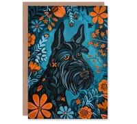 Artery8 Scottish Terrier Blue Orange Floral Dog Lover Blank For Him Or Her Art Birthday Card