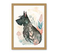 Artery8 Scottish Terrier Dog in Flower Field Bright Modern Multicoloured Watercolour Illustration Artwork Framed Wall Art Print 18X24 Inch