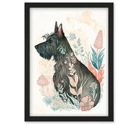 Artery8 Scottish Terrier Dog in Flower Field Bright Modern Multicoloured Watercolour Illustration Artwork Framed Wall Art Print A4 in Black Artery8 Black
