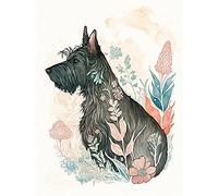 Artery8 Scottish Terrier Dog in Flower Field Bright Modern Multicoloured Watercolour Illustration Large Wall Art Poster Print Thick Paper 18X24 Inch