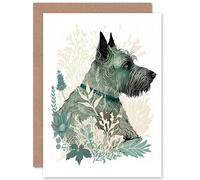 Artery8 Scottish Terrier Dog Lying in Flower Field Modern Teal Tan Illustration Art Birthday Sealed Greeting Card Plus Envelope Blank inside