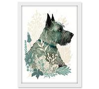 Artery8 Scottish Terrier Dog Lying in Flower Field Modern Teal Tan Illustration Artwork Framed A3 Wall Art Print