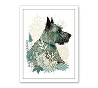 Artery8 Scottish Terrier Dog Lying in Flower Field Modern Teal Tan Illustration Artwork Framed Wall Art Print 18X24 Inch
