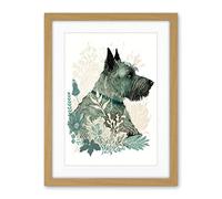 Artery8 Scottish Terrier Dog Lying in Flower Field Modern Teal Tan Illustration Artwork Framed Wall Art Print 18X24 Inch