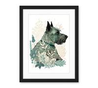 Artery8 Scottish Terrier Dog Lying in Flower Field Modern Teal Tan Illustration Artwork Framed Wall Art Print 18X24 Inch