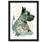 Artery8 Scottish Terrier Dog Lying in Flower Field Modern Teal Tan Illustration Artwork Framed Wall Art Print A4 in Black Artery8 Black
