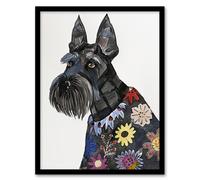 Artery8 Scottish Terrier Floral Coat Dog Lover Portrait Framed Wall Art in Black | Size: A4 Artery8 Black A4