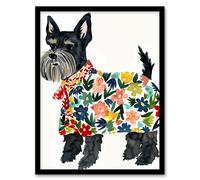 Artery8 Scottish Terrier With Floral Raincoat Watercolour Framed Wall Art | Size: A4 Artery8 Multicolor A4