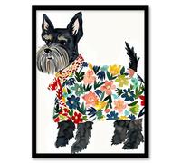 Artery8 Scottish Terrier With Floral Raincoat Watercolour Living Room Artwork Framed Wall Art Print A4